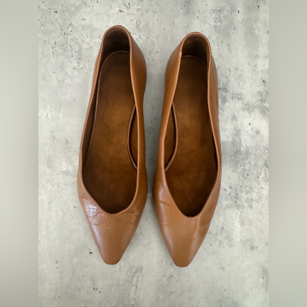 Loro Piana Rebecca Calfskin Ballerina in Saddle Brown Size 36